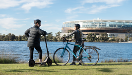 Cyclists overlooking Matagarup bridge