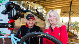 Bicycle mechanic Ryan Scriven and bike rider Cheryl Dickinson.
