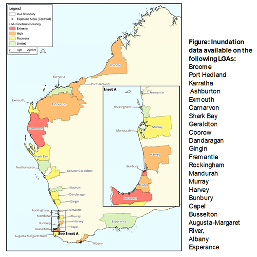 Map showing coastal inundation threat levels across WA.