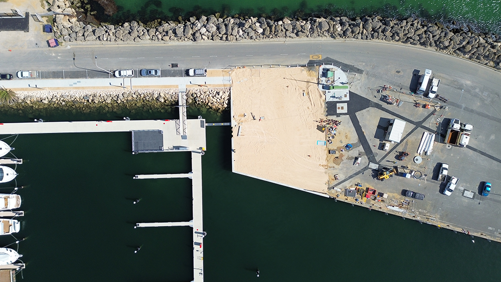 Aerial photo of completed land reclamation for the Amenities Building