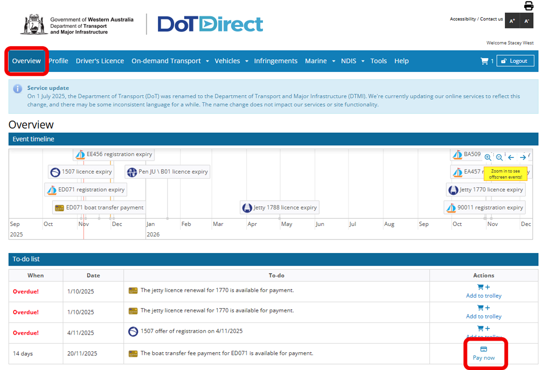 DoTDirect Transfer a vessel: Buyer Pay now