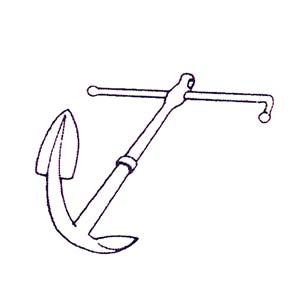 A standard stockless anchor has two flukes that pivot on the same plane perpendicular to the shank.
