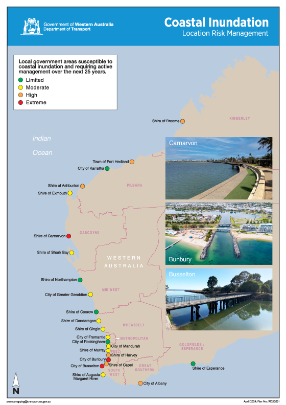 Map of local government areas susceptible to coastal inundation