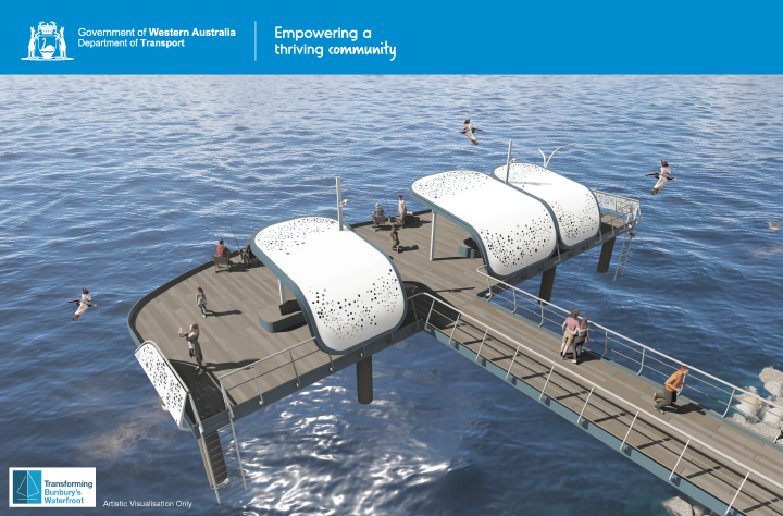 Artistic visualisation of universal access fishing platform to be build following the construction of the new northern breakwater at Casuarina Boat Harbour.