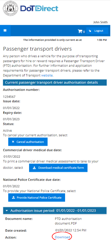 Download your PTD authorisation file