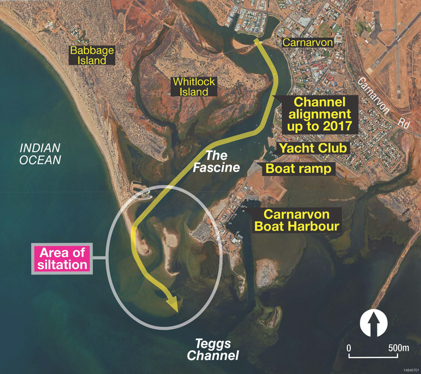 Satellite view of the area of siltation for the Carnarvon Fascine Entryway project